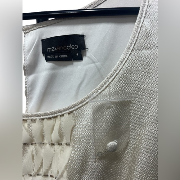 Black Skirted White Beaded Ruffle Sleeveless Professional Dress Size L Womens 14 - Picture 5 of 5